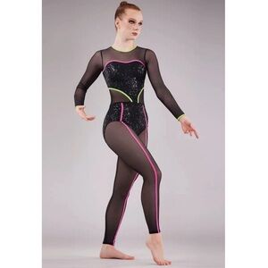 Weissman Elite | Inhale Exhale Black Neon Pink Bodysuit Dance Costume, SA